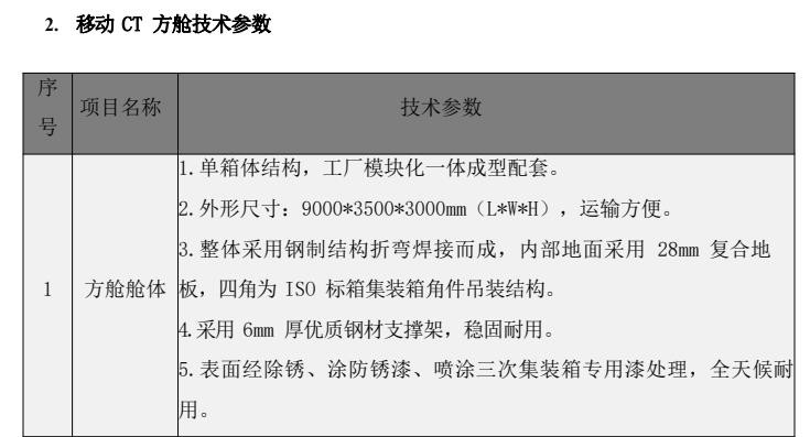 移動(dòng)CT方艙推薦書4之技術(shù)參數(shù)